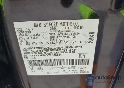 2012 Ford F-150 Stx z USA, uszkodzony, nr VIN 1FTEX1EM5CKD15811